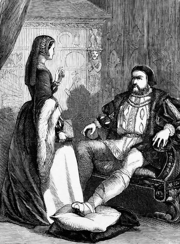 Henry VIII, b. 28 June 1491, d. January 1547, possibly suffering from gout. January 1547, possibly suffering from gout, and his last woman, Queen Catherine Parr, England, digital reproduction of a historical model