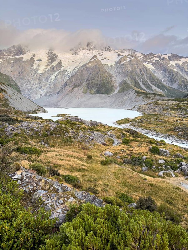 Hiking trail of the Hooker Valley Track, Mount Cook National Park, South Island, New Zealand, Oceania