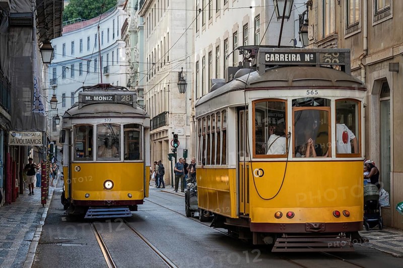 LISBON, PORTUGAL - MAY 19, 2025: Famous tram number 28 at the street of Lisbon