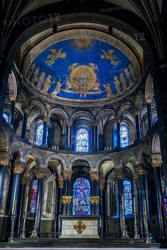 Basilica of Our Lady, Maastricht, Netherlands, magnificent church interior with dome frescoes and stained glass windows