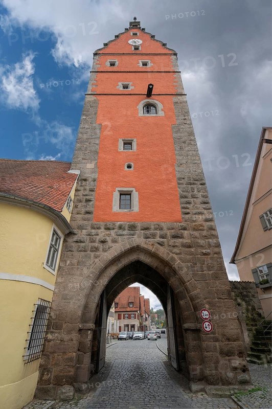 Historic Wörnitz Gate at the fortress wall, Altrathauspl. 8, Dinklesbühl, Bavaria, Germany