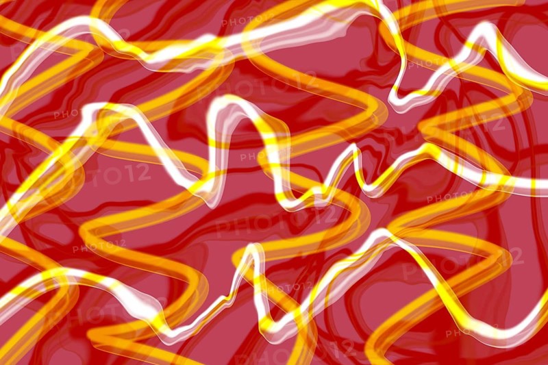 An abstract digital art piece featuring vibrant red and yellow waves dynamically intertwined. Ideal for creative projects and background usage that require high energy and movement