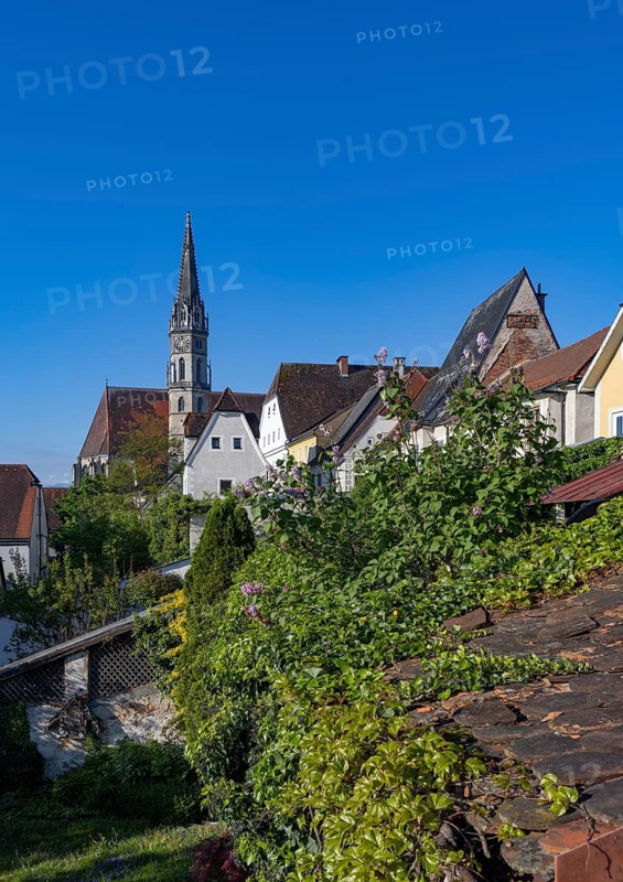 Old town houses with parish church, Steyr, Traunviertel, Upper Austria, Austria