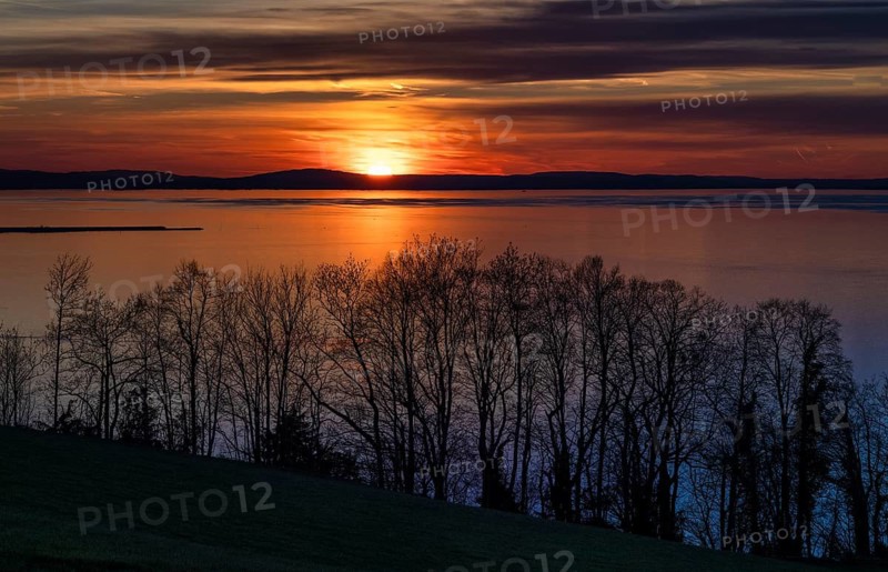 Dramatic sunset on the lake, Bregenz, evening mood, Vorarlberg, Lake Constance, Austria