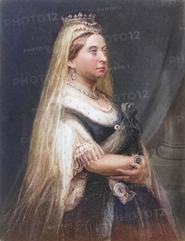 Queen Victoria, 1819-1901 Princess Alexandrina Victoria of Saxe-Coburg, Queen of Great Britain and Ireland and Empress of India, engraved by E. Stodart, from the book The Queens of England, Volume II by Sydney Wilmot. Published in London c. 1890, Historical, digitally restored reproduction from a 19th century original, Record date not stated