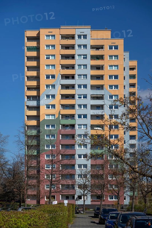 Colourful high-rise flats, Nuremberg, Middle Franconia, Bavaria, Germany