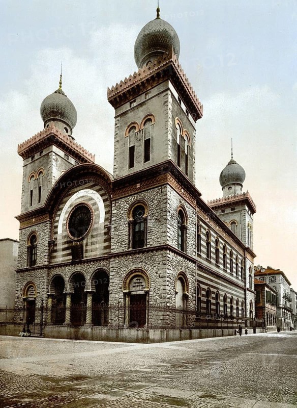 Jewish temple, Jewish synagogue, Turin, Italy, Historical, digitally restored reproduction from a 19th century original, Record date not stated