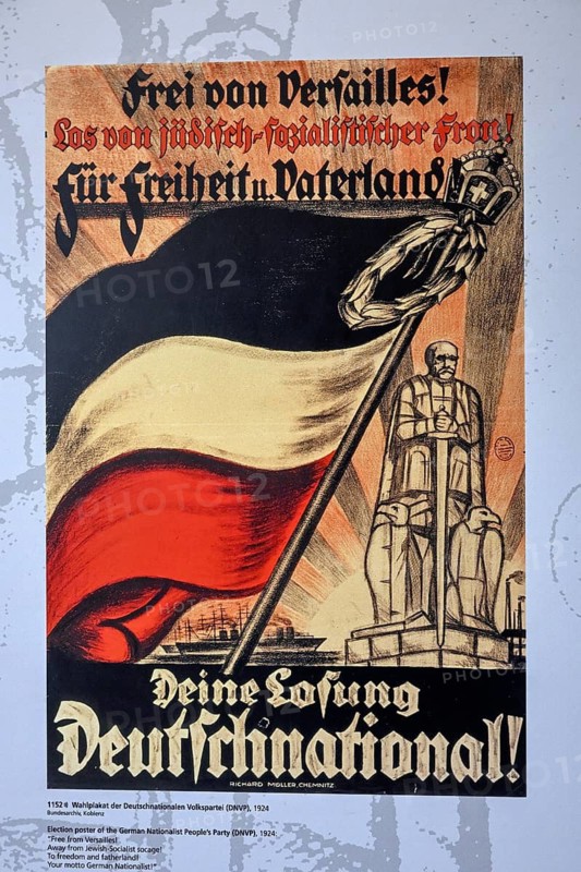 Poster of the German National People's Party (DNVP) from 1924, exhibit in the former Dachau concentration camp, now a concentration camp memorial, Dachau near Munich, Bavaria, Germany