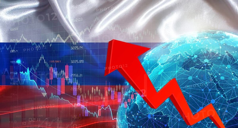 Global financial growth with Russia flag. Financial growth with Russia flag on economic background