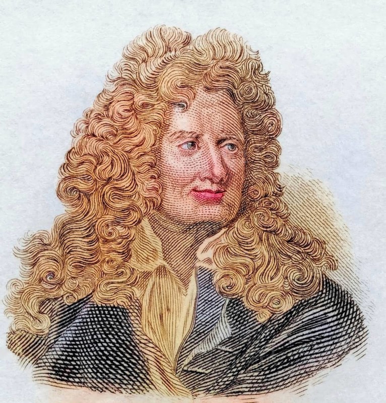 Nicolas Boileau alias Despreaux or Boileau-Despreaux, (born 1 November 1636 in Paris, died 13 March 1711 in Paris) was a French author, coloured woodcut from Crabbe's Historical Dictionary from 1825, Historical, digital reproduction