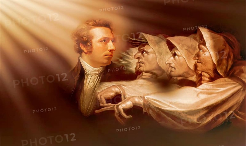Henry Fuseli or Johann Heinrich Füssli, 1741 – 1825, Swiss painter, draughtsman and writer, digitally edited after Northcote, 1778, Prophecy from the witches, scene from The Tragedy of Macbeth by William Shakespeare