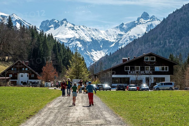 Cafe Gruben, hotel, restaurant, Trettachtal, back Allgäu Alps, near Oberstdorf, Oberallgäu, Allgäu, Bavaria, Germany