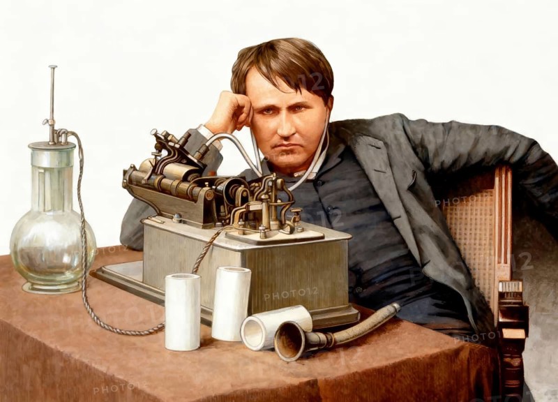 Thomas Edison at his Laboratory on 16 June 1888, the morning after spending 48 hours perfecting phonograph