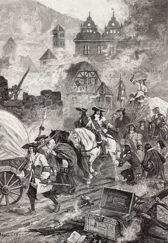 The destruction of Hirsau Abbey by French troops, War of the Palatine Succession, 1692