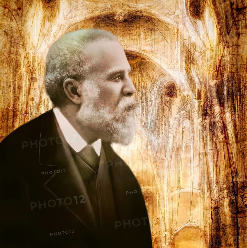 Architectural study of the Church of Colònia Güell, Cripta de la Colònia Güell, Santa Coloma de Cervelló near Barcelona, Catalonia, Spain, digitally optimized based on an unfinished work by Antoni Gaudí, Catalan architect and designer from Spain, the greatest exponent of Catalan Modernisme, digitally edited