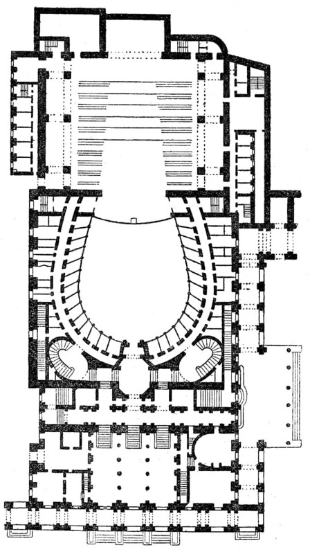 Ground plan of the Teatro Carlo Felice, opera house of Genoa, Italy, 1860s