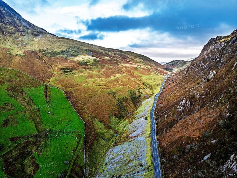 Autumn colours over Mach Loop from a drone, Minffordd, Tywyn, Wales, UK
