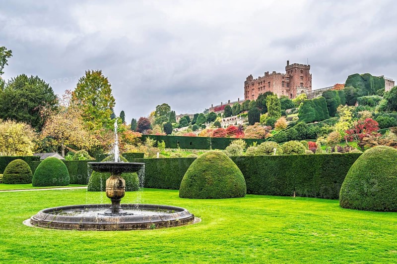 Autumn colors over Powis Castle and Garden, Welshpool, Powys, Wales, UK