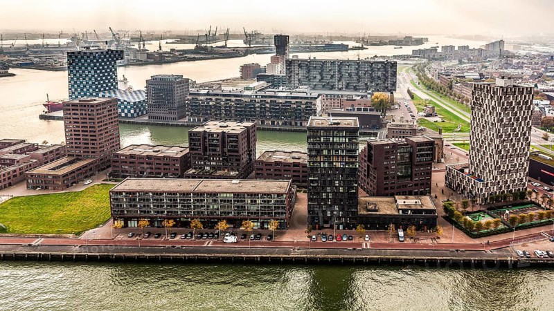 View of city panorama from Euromast, Rotterdam, Netherlands