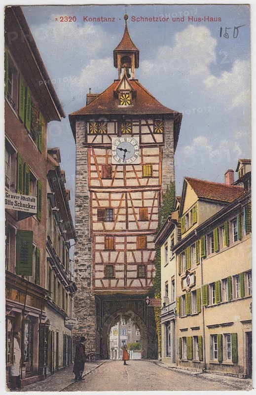 Picture postcard of Constance with the Schnetztor and Hus House, around 1900, picture postcard, Baden-Württemberg, Germany, reproduction from an original from that time, historical, digitally enhanced