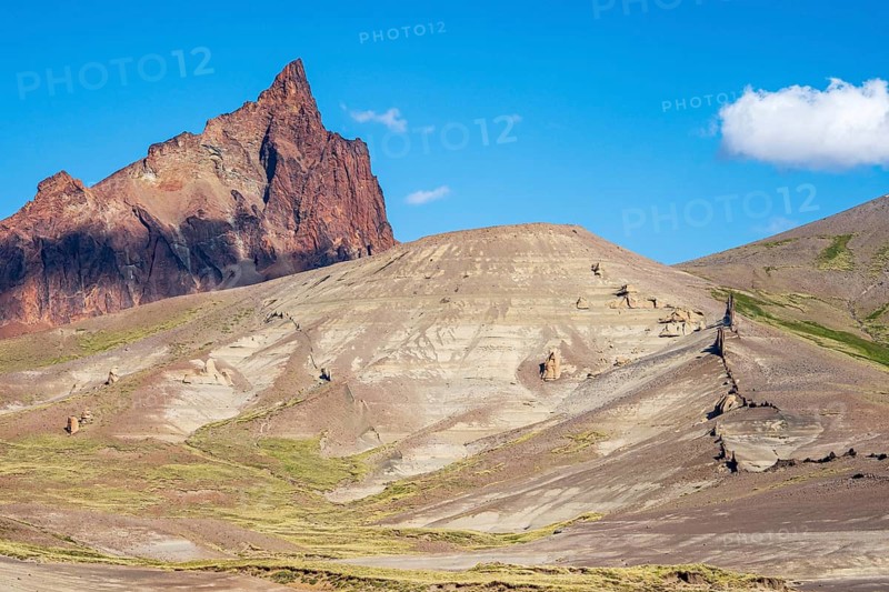 Mountain Cerro Zeballos, volcanic rock formation, at road Ruta 41, arid landscape, Los Antiguos - Paso Roballo, Argentina