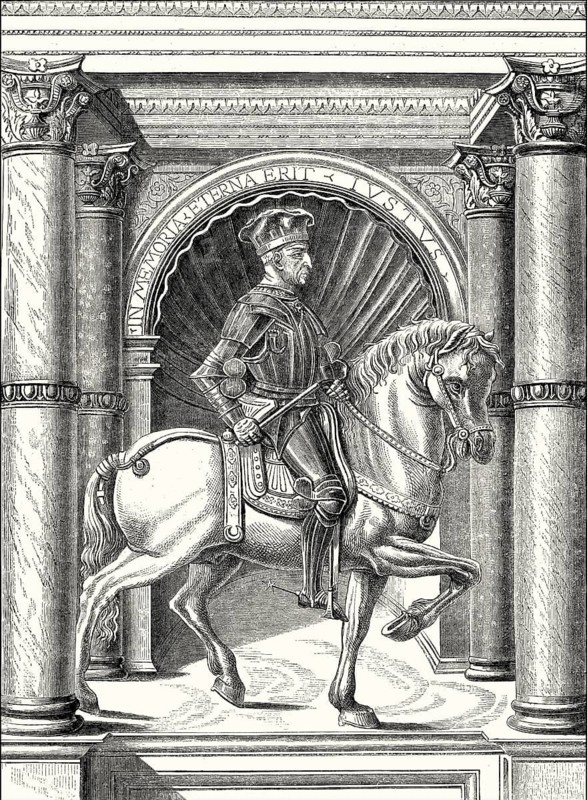 Muzio Attendolo Sforza, 1369 – 1424, founder of the Sforza dynasty, in a 15th-century miniature