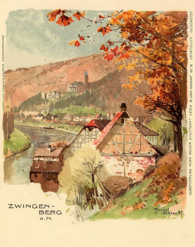 Historical postcard, picture postcard, Zwingenberg a.Neckar, Baden-Württemberg, Germany, digitally enhanced reproduction of an original from around 1900, picture postcard
