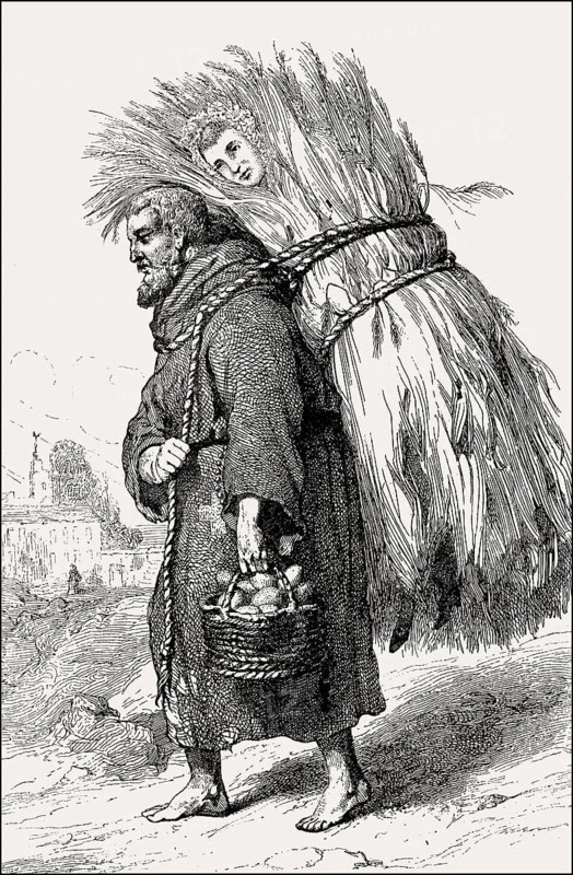 Monastery provisions, caricature depicting a monk fetching supplies, 18th century