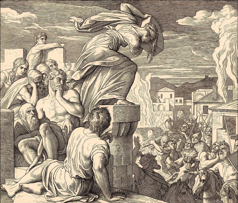 Battle of Thebaz, Death of Abimelech, Old Testament, by Julius Schnorr von Carolsfeld, 1860