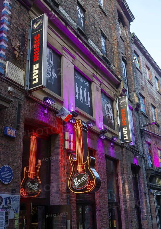 Signs outside Eric's music club, Mathew Street, city centre of Liverpool, Merseyside, England, UK