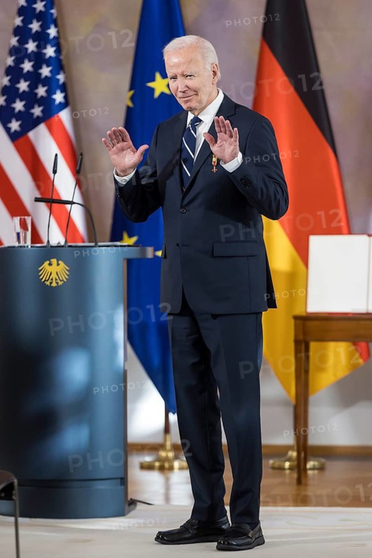 Joe Biden (46th President of the United States) after receiving the special grade of the Grand Cross from Frank-Walter Steinmeier (President of the Federal Republic of Germany) at Bellevue Palace, Berlin, 18 October 2024