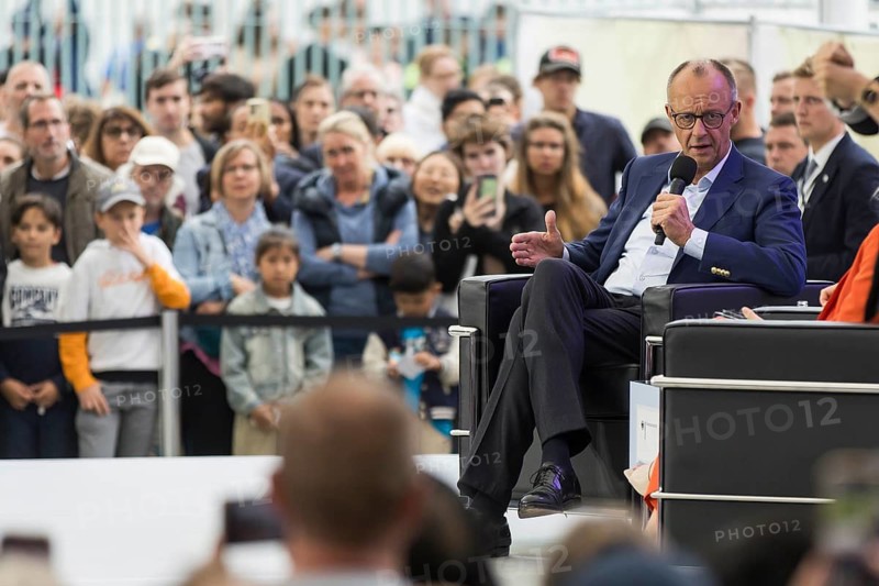 Friedrich Merz (CDU, Chancellor of the Federal Republic of Germany) during a stage talk at the Open Day at the Federal Chancellery in Berlin on 24 August 2025. On 23 and 24 August, the Federal Chancellery, the federal ministries and the Federal Press Office will open their doors to all citizens