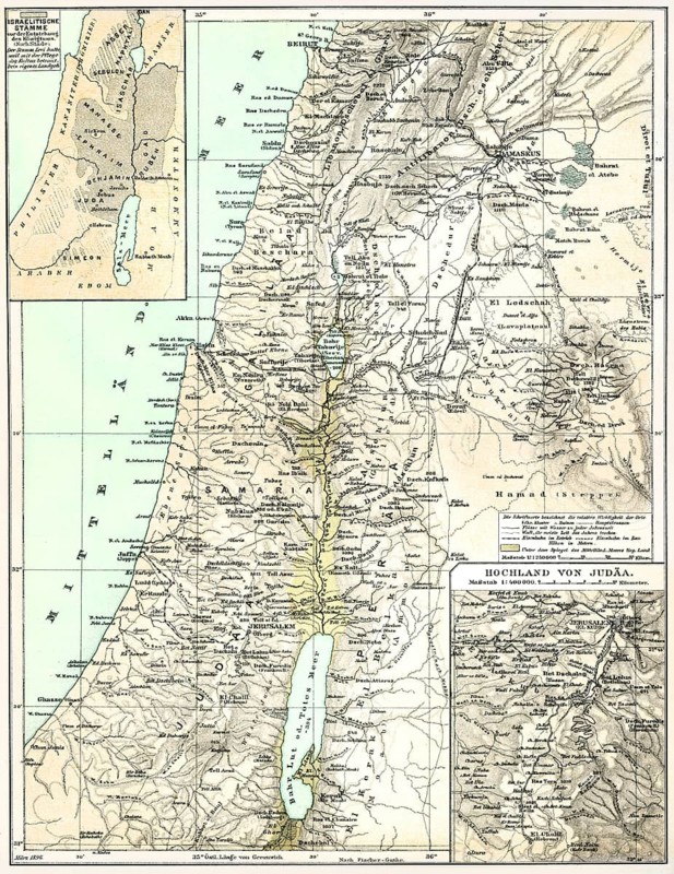 Historical map of Palestine, 1896, Historischer Landkarte von Palästina, Naher Osten, 1896