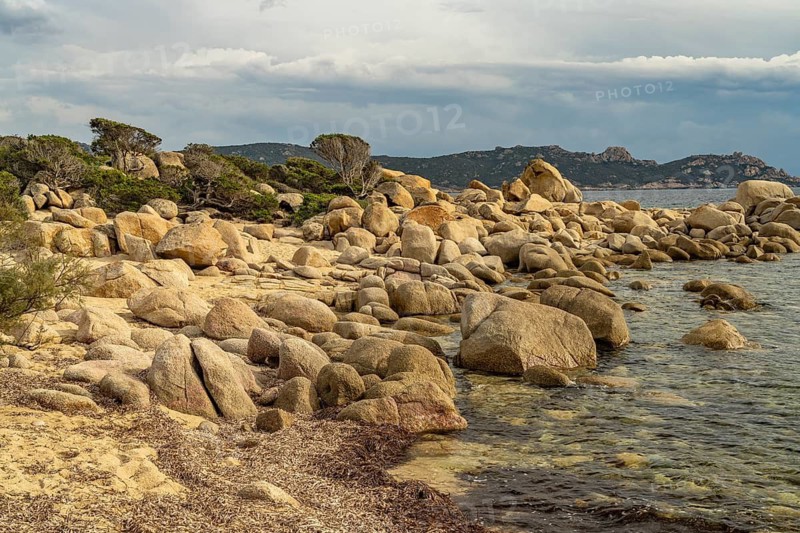 Rocks on the beach of Cala di Murta Spana near Tizzano, Sartene, Corsica, France
