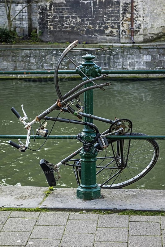 Vandalized bicycle destroyed by frustrated youngster