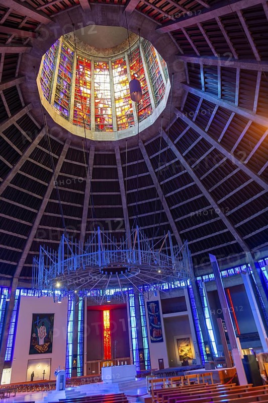 Modern interior of Roman Catholic cathedral church, Metropolitan Cathedral of Christ the King, city of Liverpool, England, UK
