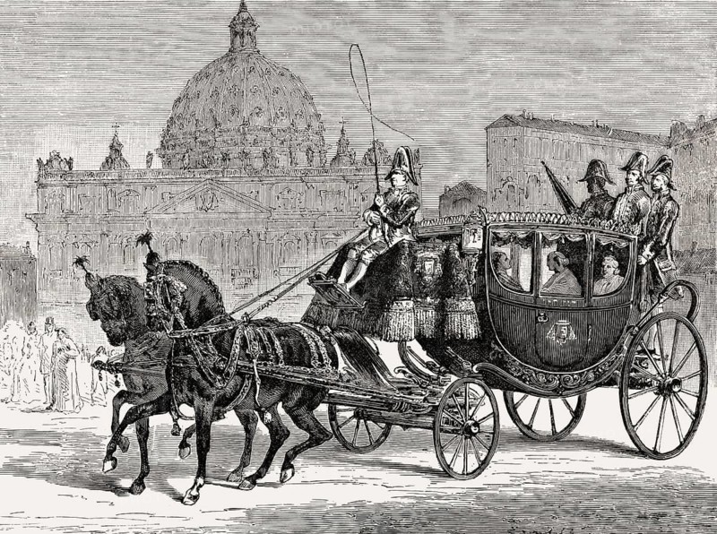 Pope Pius IX traveling to the Basilica of Santa Maria del Popolo, September 1870, Rome, Italy