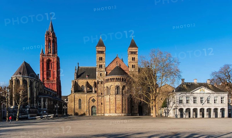 Vrijthof Square with St. Servatius Basilica and Sint-Janskerk in Maastricht, the Netherlands