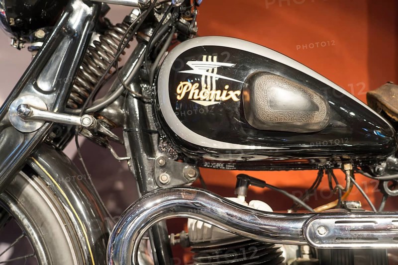 Logotype, of a RMW Phönix Sport motorbike, 1936, PS.SPEICHER Museum, Einbeck, Lower Saxony, Germany