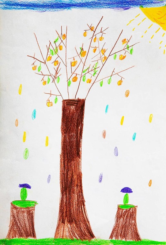 Naive illustration, children's drawing, apple tree