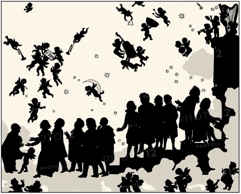 Anton Bruckner´s arrival to heaven, Silhouette print by Otto Böhler, digitally edited