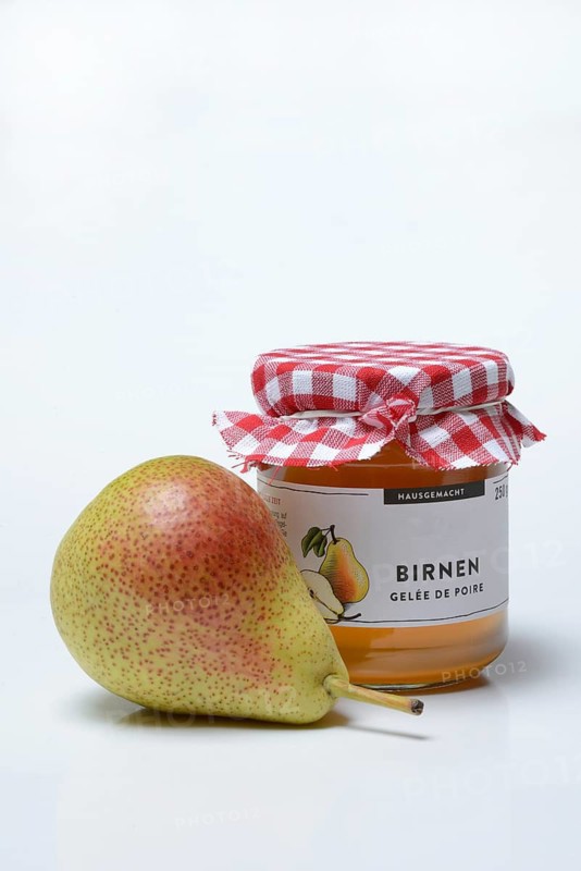 Pear jelly in glass and pear