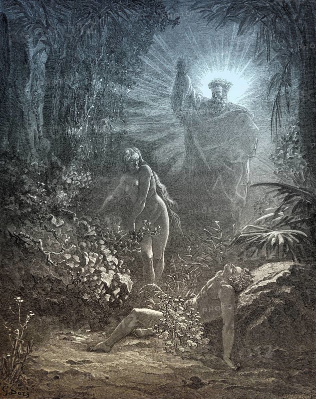 The Creation of Eve, Old Testament, woodcut by Gustave Doré