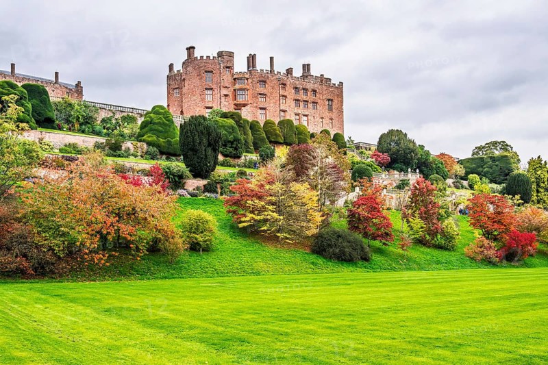 Autumn colors over Powis Castle and Garden, Welshpool, Powys, Wales, UK