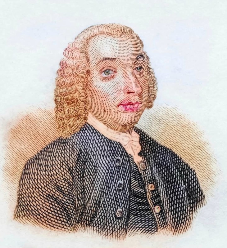 Tobias George Smollett, (born 19 March 1721 in Dalquhurn, West Dunbartonshire, Scotland, died 17 September 1771 in Livorno, Italy) was a Scottish physician and writer, coloured woodcut from Crabbe's Historical Dictionary from 1825, Historical, digital reproduction
