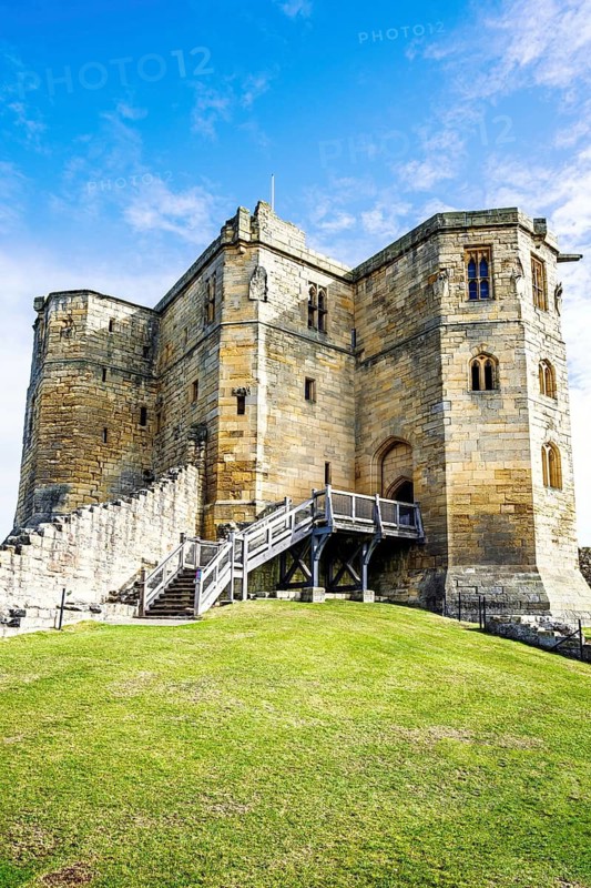 Ruins of Warkworth Castle, River Coquet, Warkworth, Northumberland, England, UK