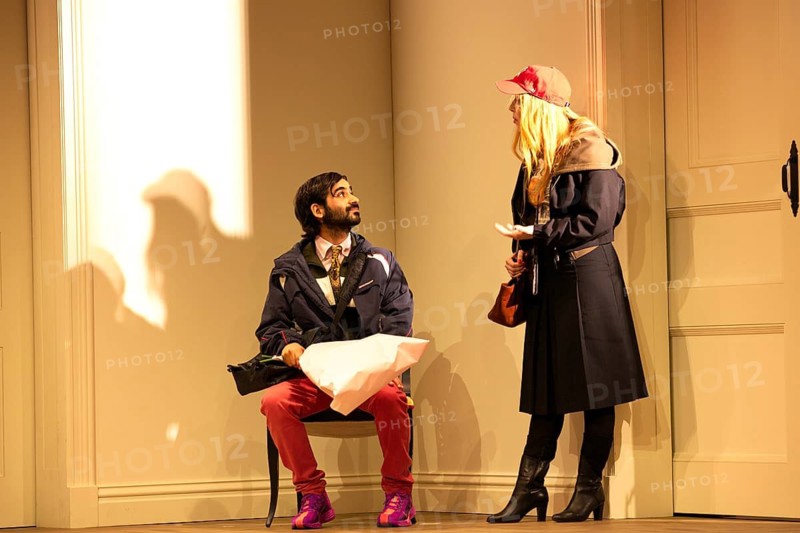 Christin Nichols (Helena), Tanju Bilir (Jonas), Sophia oder das Emde der Humanisten, German premiere, photo rehearsal on 11.03.2026 at the Renaissance Theatre, Berlin, premiere on 15.03.2026