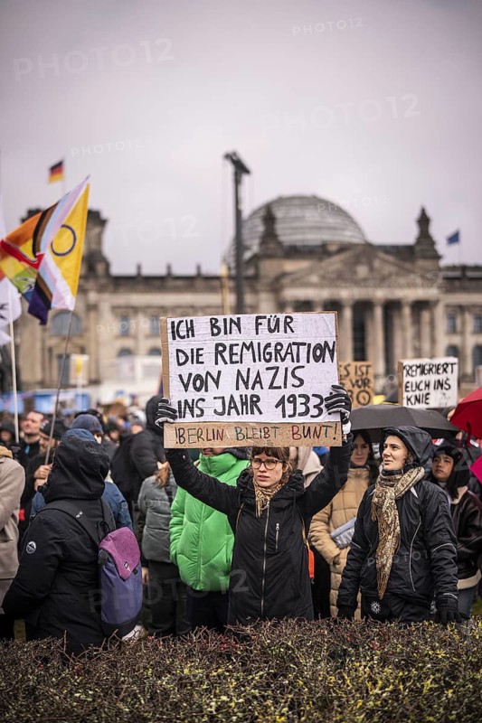 150, 000 people gather around the Bundestag in Berlin to build a human wall against the shift to the right in society. We are the firewall chanted demonstrators from a wide range of social groups. Recordings on 03.02.2024 in Berlin