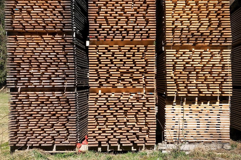 Stacked wooden boards, Oberallgäu, Allgäu, Bavaria, Germany
