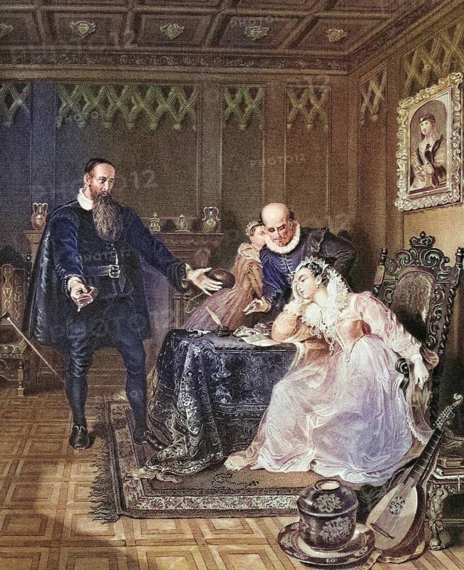 John Knox admonishes Mary, Queen of Scots, on 24 June 1563 about her planned marriage to Don Carlos, son of Philip II of Spain. From The National and Domestic History of England by William Aubrey, published in London around 1890, Historical, digitally restored reproduction from a 19th century original, Record date not stated